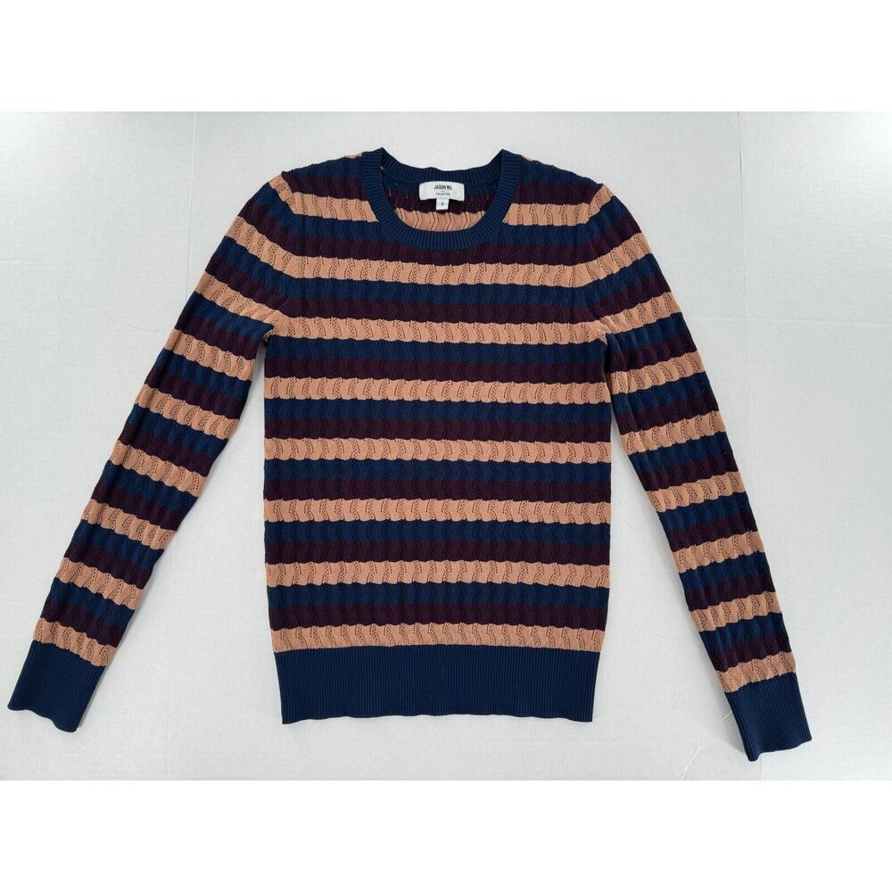 Jason Wu Collective Sweater Sz S Striped Eyelet Crochet Academia Preppy Fitted - Picture 3 of 16